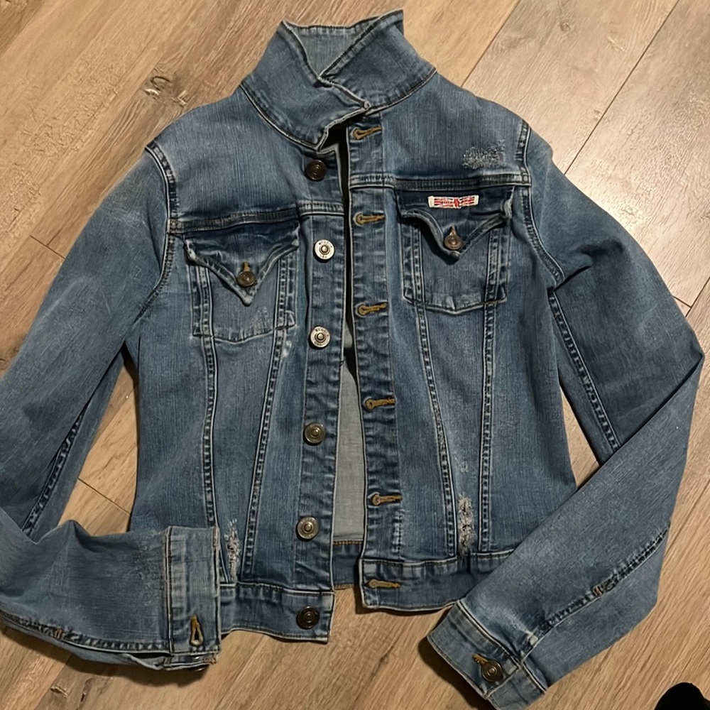 Hudson signature jean jacket, shade A. Light distressed, excellent condition.